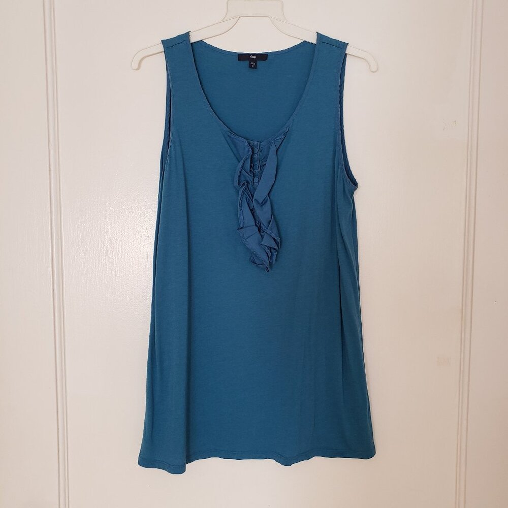 GAP Blue Ruffle Sleeveless Tank Top Pima Cotton Blend Women's Size Medium M